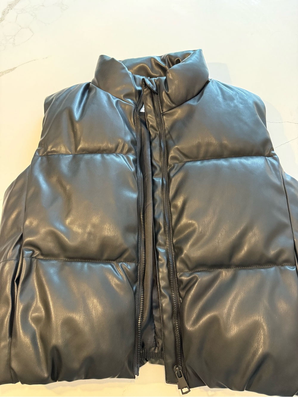 Kids Black Faux-Leather Puffer Vest